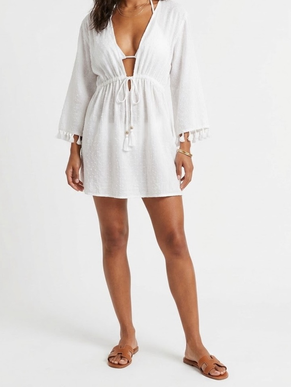 Spiaagia Dolce White Tassel-Tie V-Neck Resort Swim Coverup Dress Size Large